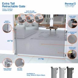 Perma Child Safety Extra Tall & Extra Wide Outdoor Retractable Gate, 41 in. H x 71 in. W, Gray thumbnail 3