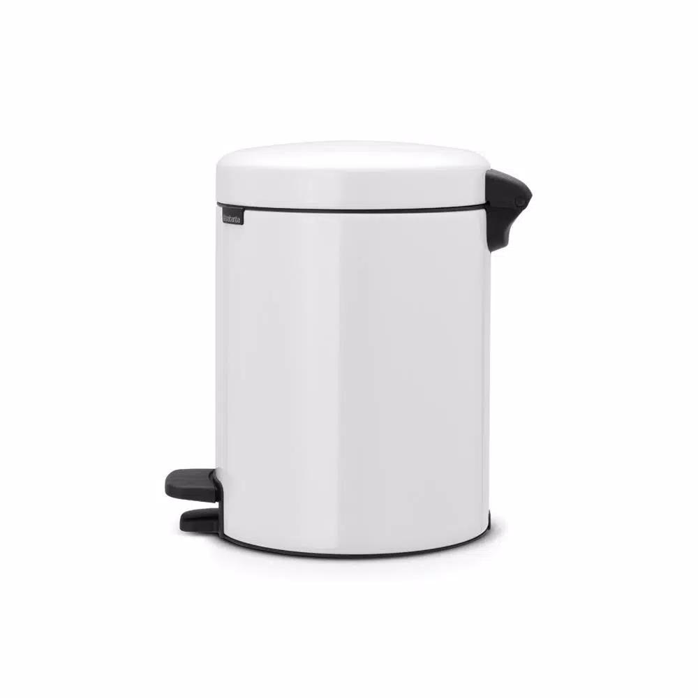 Brabantia Icon 1.3 Gal. White Steel Step-On Trash Can with Soft-Close Lid
