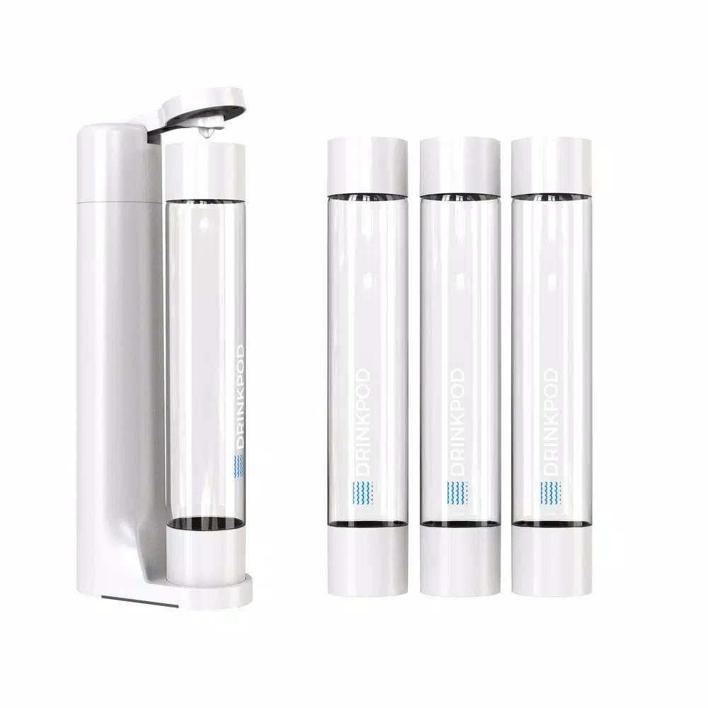 Drinkpod FIZZPod One Touch Sparkling Soda Maker Machine with 3 PET Bottles, White