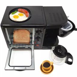 LavoHome 3-in-1 Black Stainless Steel Breakfast Maker Station: Toaster Oven, 4-Cup Coffee Maker & 6" Non-Stick Griddle thumbnail 1