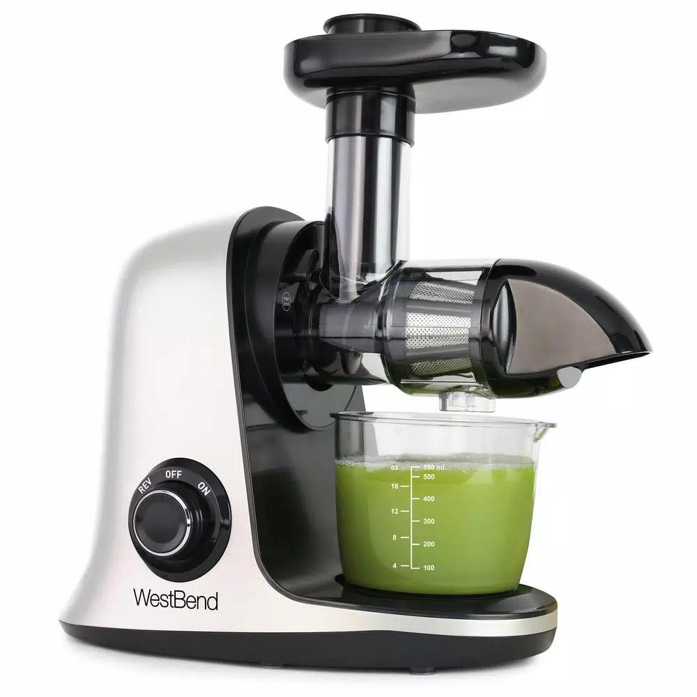 West Bend Cold Press Masticating Juicer, Slow Juicer Extractor for Fruits, Vegetables and Greens, White