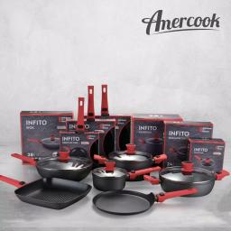 AMERCOOK 11 in. Aluminum Nonstick Wok with Lid and Detachable Handle, Scratch-Resistant Greblon C2+ Coating thumbnail 3