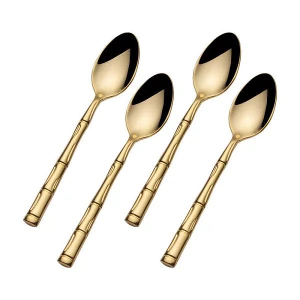 Wallace Gold Plated 18/10 Stainless Steel Bamboo Demitasse Spoon Set, Service for 4