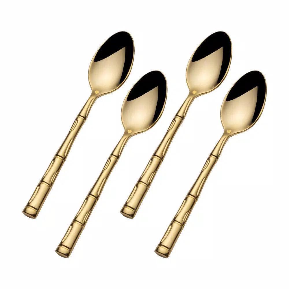 Wallace Gold Plated 18/10 Stainless Steel Bamboo Demitasse Spoon Set, Service for 4
