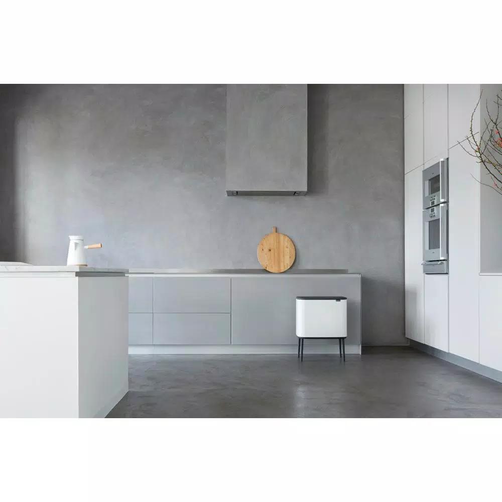 Brabantia Bo 9 Gallon Dual Compartment White Steel Rectangular Touch Bin with Removable Buckets