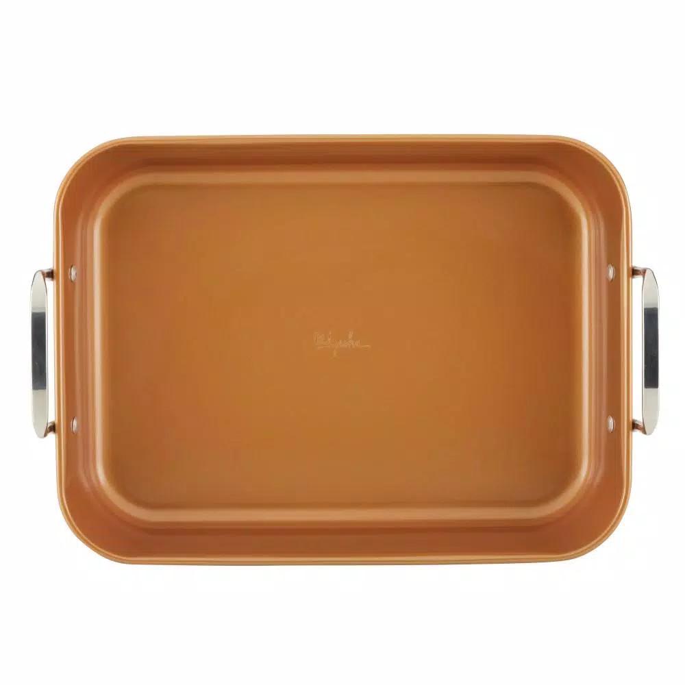 Ayesha Curry Ayesha Bakeware Nonstick Roasting Pan with Convertible Rack, 11 x 15-Inch, Copper