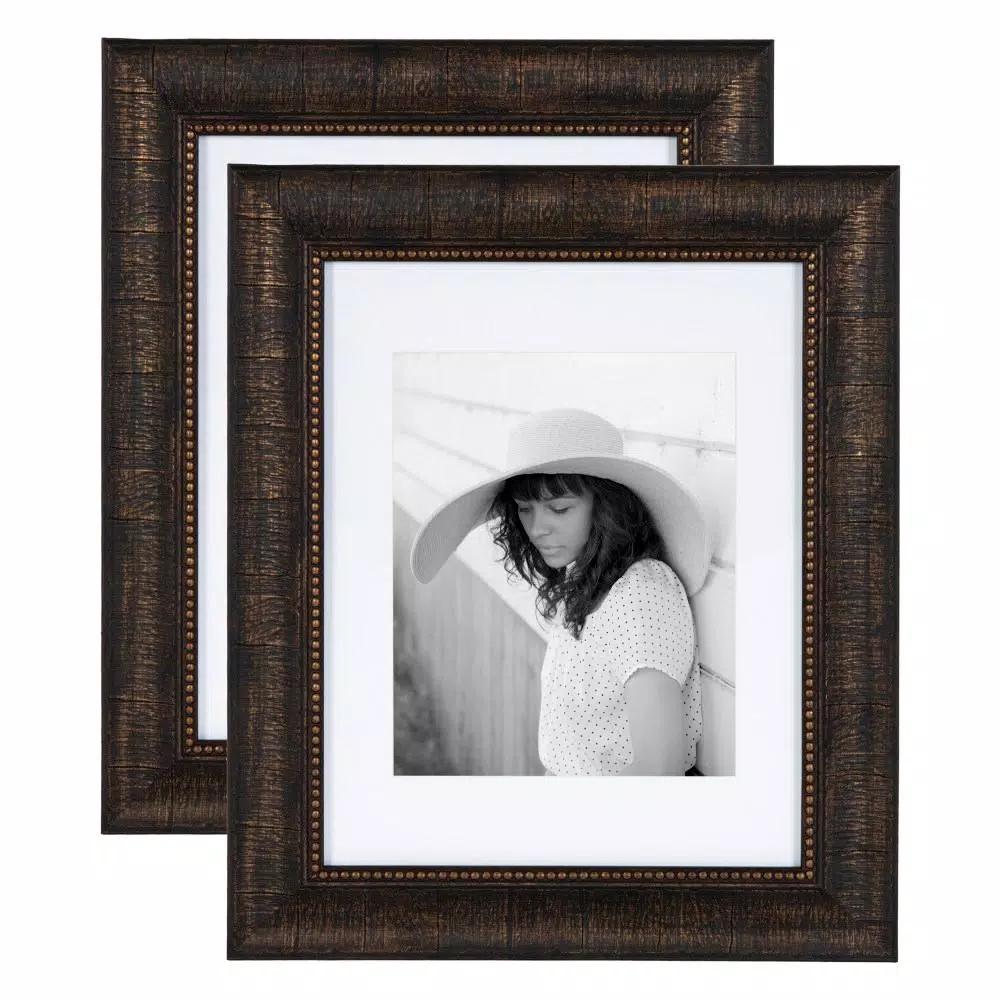 Kate and Laurel Aldridge 11 x 14 Bronze Picture Frame Set of 2 with 8 x 10 White Mat