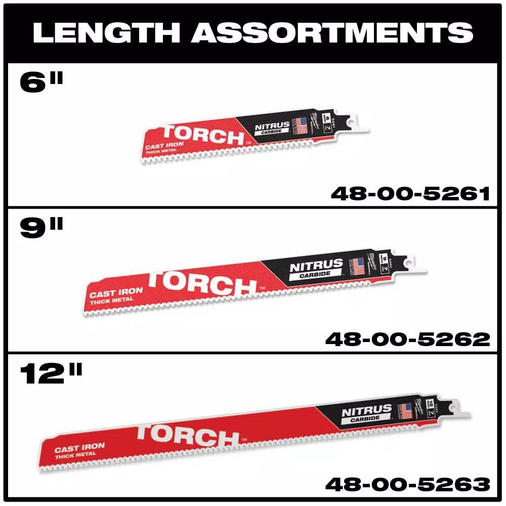 Milwaukee 12 in. Torch Nitrus Carbide 7 TPI Reciprocating Saw Blades, 5-Pack