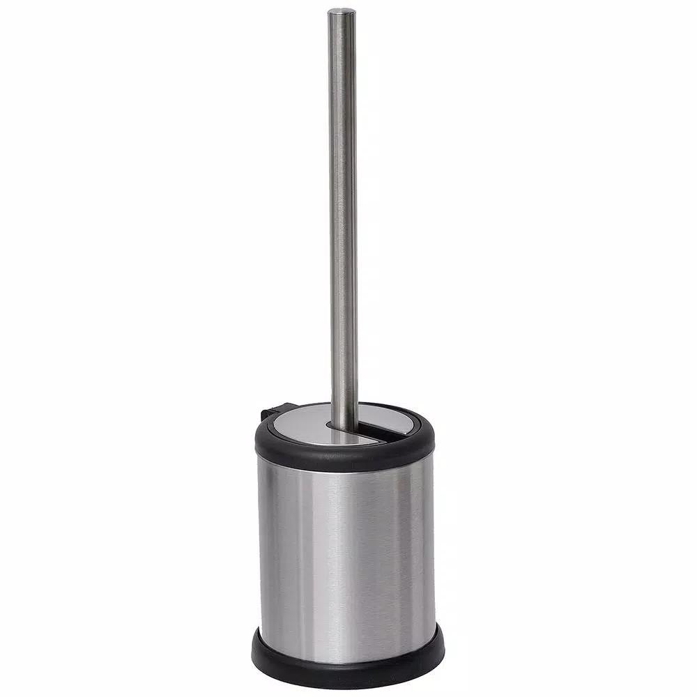 Unbranded Stainless Steel Toilet Bowl Brush Holder with Hinged Folding Lid - Chrome