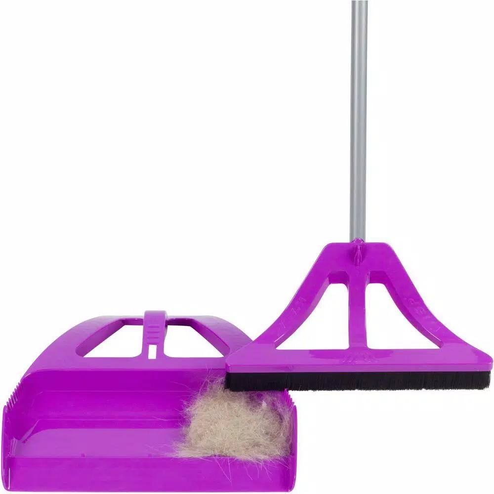 WISP 3-Piece Broom and Dustpan Set with Telescoping Handle and Bristle Seal Technology - Purple