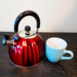 Mr. Coffee Twining 2.1 Qt. Red Stainless Steel Whistling Tea Kettle, 8-Cup Capacity thumbnail 3