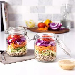 Unbranded 34 oz. Mason Embossed Glass Preservative Jars with Wire Clasp Lid (Set of 2) thumbnail 3