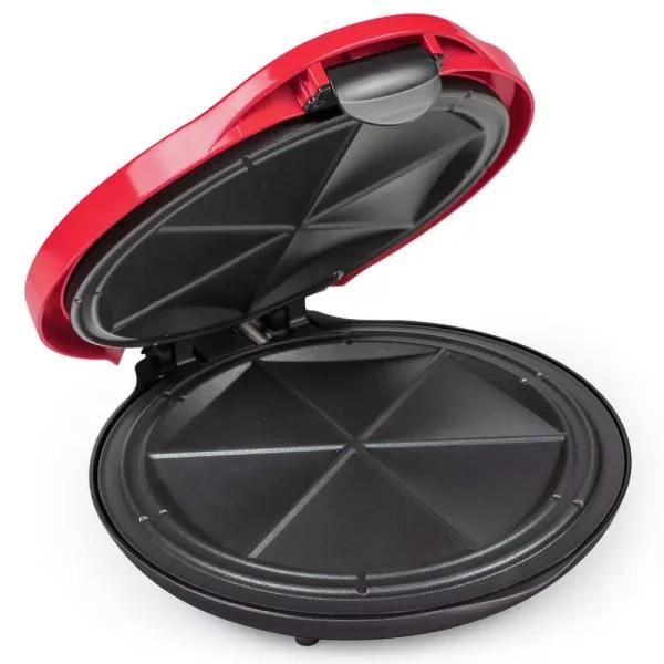 Nostalgia 900W Red Quesadilla Maker with Extra Stuffing Latch and Non-Stick Cooking Surface