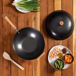 Honey-Can-Do Joyce Chen 4-Piece Carbon Steel Non-Stick Wok Set with High Dome Lid, Bamboo Spatula, and Recipe Booklet thumbnail 10