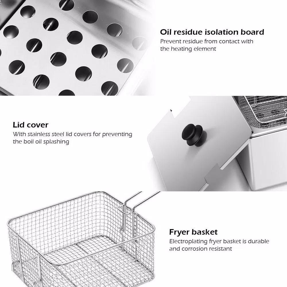 Costway 6.3 Qt. Stainless Steel Commercial Electric Deep Fryer, 2500W Silver