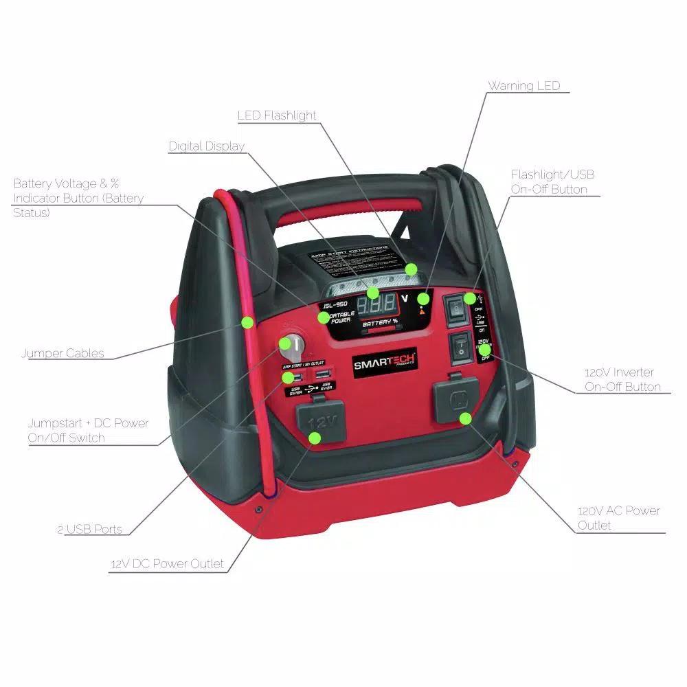 Smartech Products Smartech JSL-950 Portable Power Station with 950A Jump Starter and 150 PSI Air Compressor
