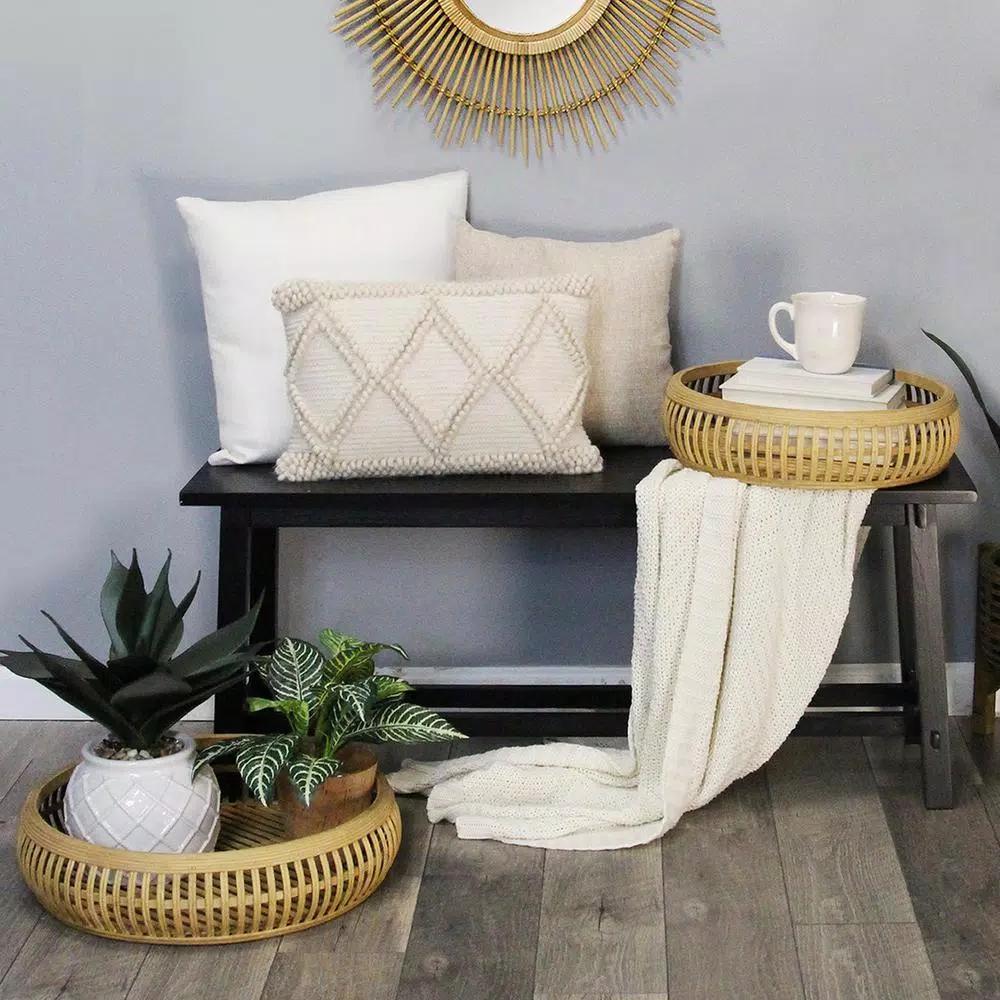 Stratton Home Decor Rattan Trays, Set of 2, Brown Bamboo Decorative Serving Trays