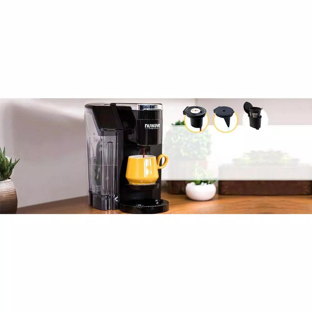 NuWave Bruhub Black Single Serve Coffee Maker with 42 oz. Carafe and Hot Water Function