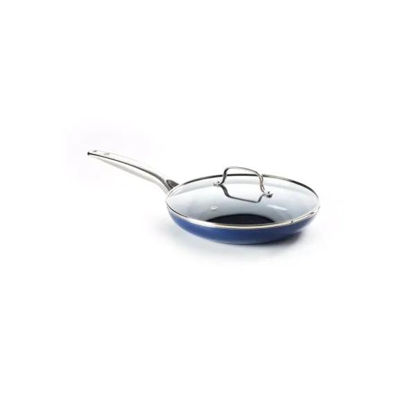 Blue Diamond 12 in. Aluminum Ceramic Nonstick Frying Pan with Glass Lid, Blue
