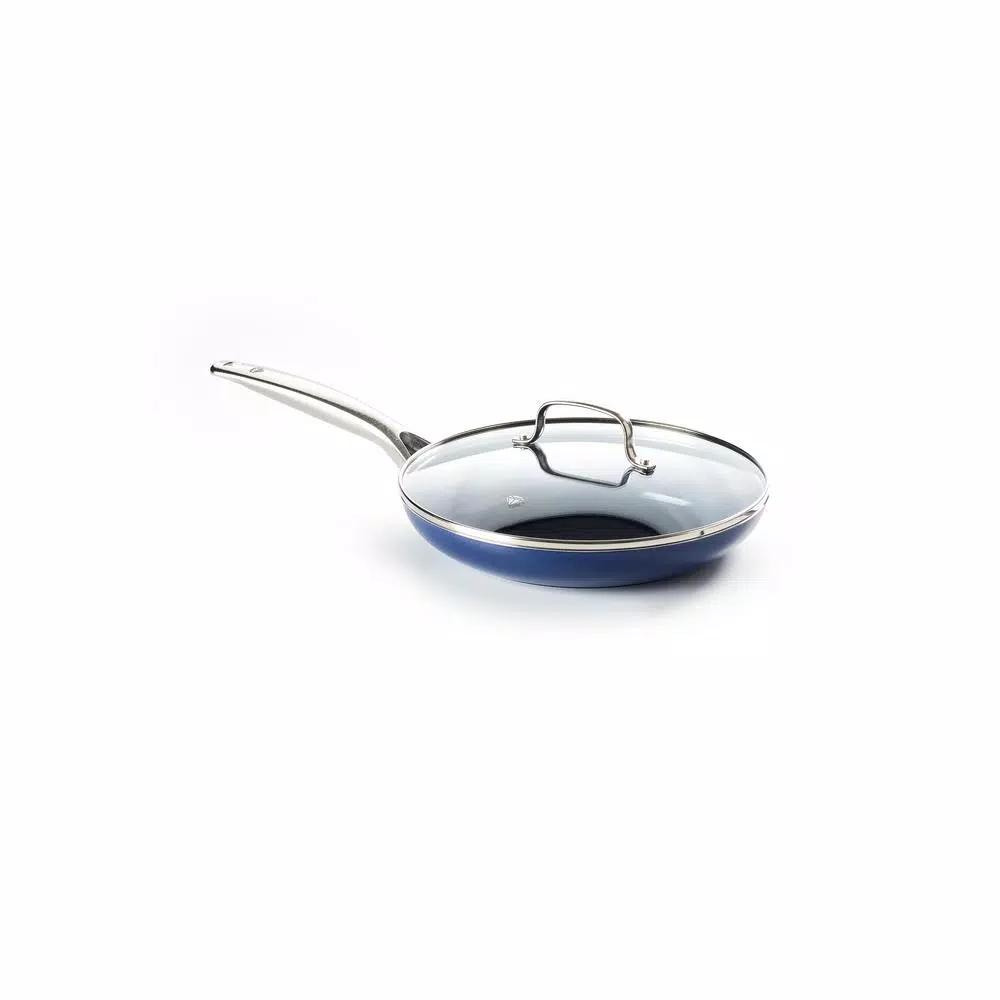 Blue Diamond 12 in. Aluminum Ceramic Nonstick Frying Pan with Glass Lid, Blue