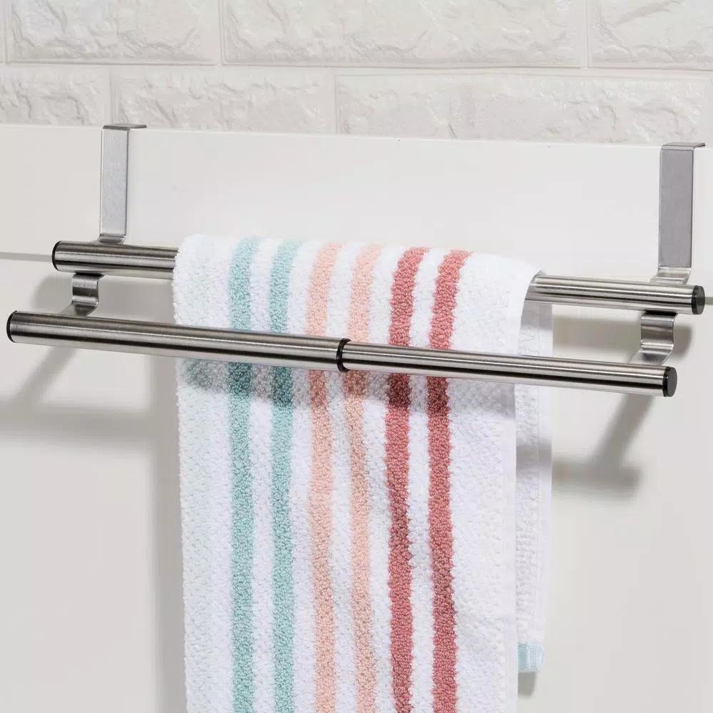 Unbranded Expandable 2-Tier Steel Over the Cabinet Door Towel Rack - Silver