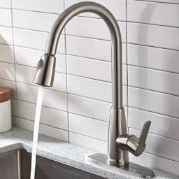 Vanity Art Brushed Nickel Single-Handle Pull-Down Kitchen Faucet with Spray Wand thumbnail 3