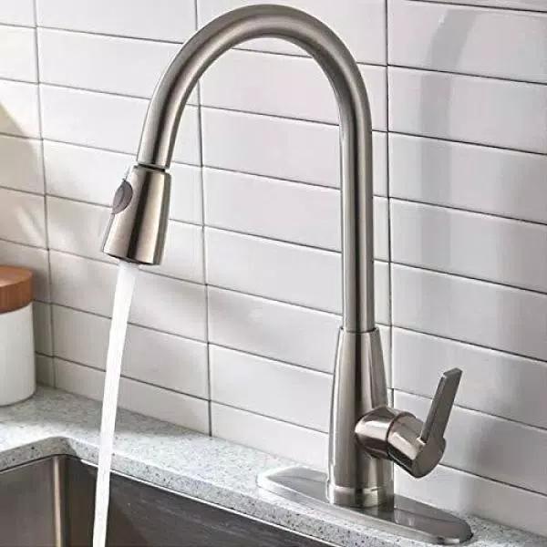 Vanity Art Brushed Nickel Single-Handle Pull-Down Kitchen Faucet with Spray Wand