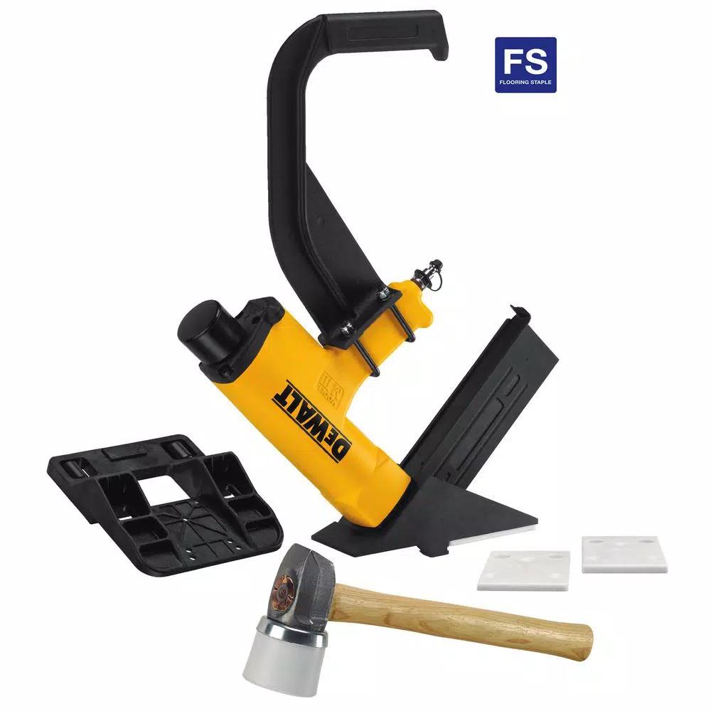 DEWALT Pneumatic 15.5-Gauge Hardwood Flooring Stapler with Mallet and Base Plates