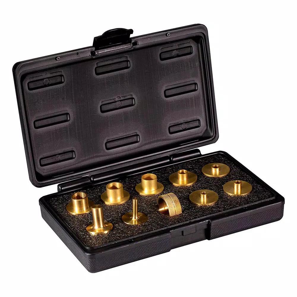 POWERTEC 11-Piece Brass Router Guide Bushing Set with Centering Bits and Lock Nuts