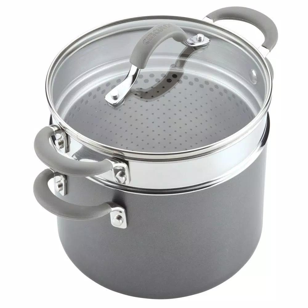 Circulon Elementum 5 Qt. Hard-Anodized Nonstick Multipot with Steamer Insert, Oyster Gray