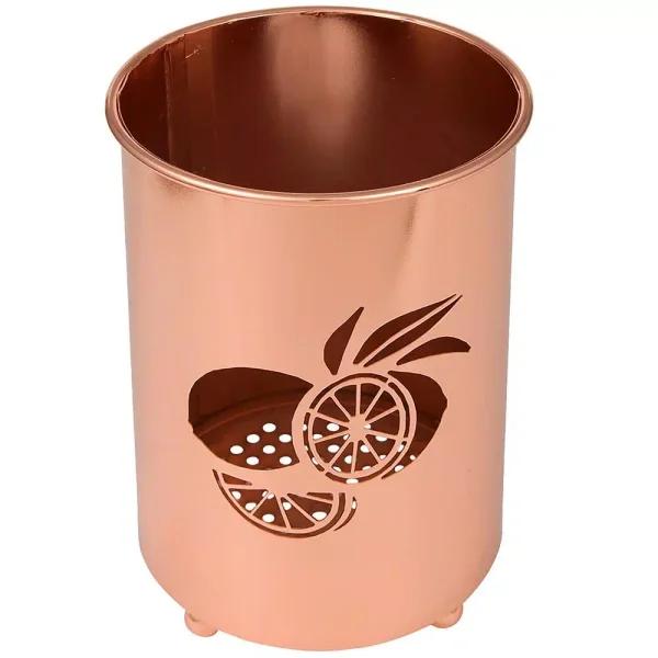 Creative Home Copper Plated Metal Utensil Holder with Laser Cut Lemon Motif Kitchen Tool Crock