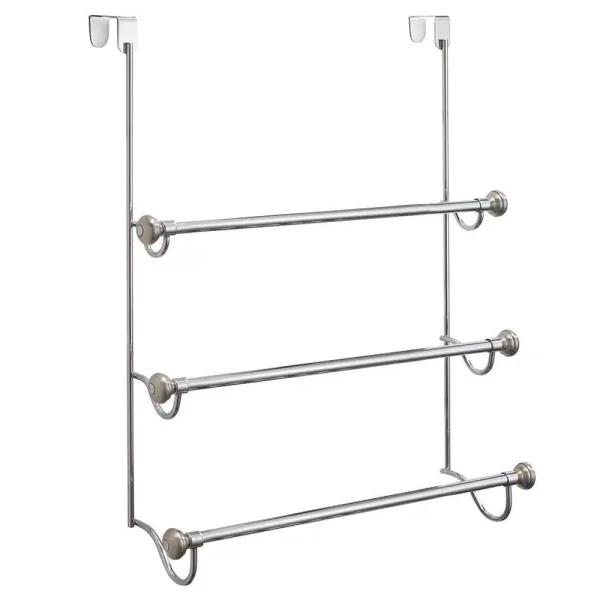 interDesign York Metal 3-Bar Over Shower Door Towel Rack, Split Finish