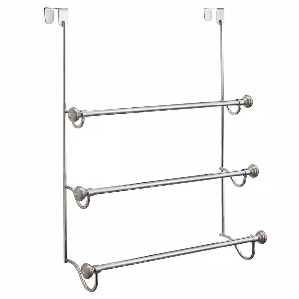 interDesign York Metal 3-Bar Over Shower Door Towel Rack, Split Finish