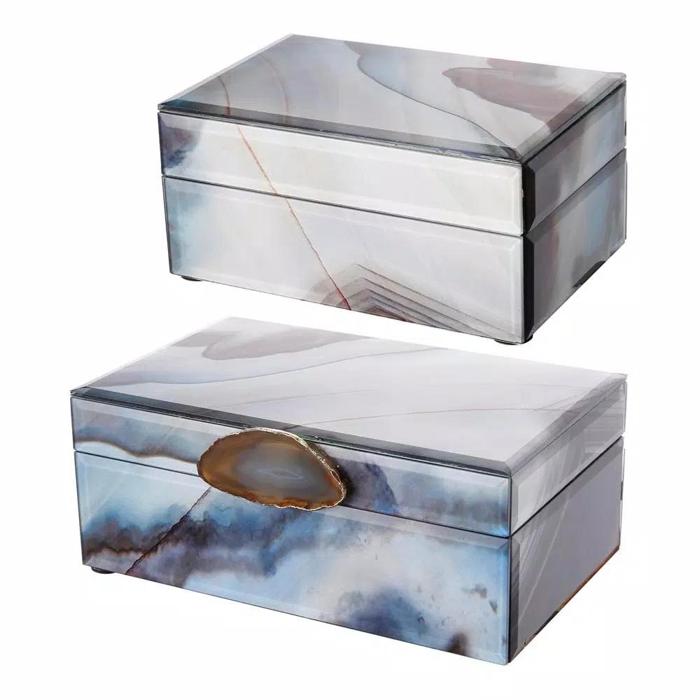 A & B Home Lone Modern Chic Gray and Blue Jewelry Box Set of 2, Resin Jewelry Stand