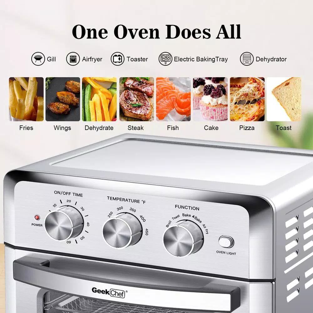 Boyel Living 19 Qt. Silver Stainless Steel Air Fryer Toaster Oven with 1500W Power, Roast, Bake, Broil & Reheat