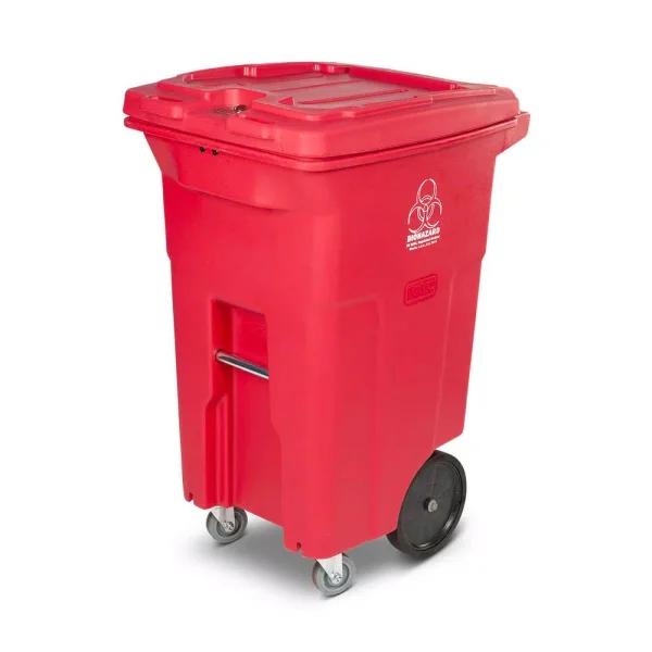 Toter 64 Gal. Red Hazardous Medical Waste Trash Can with Locking Lid and Wheels