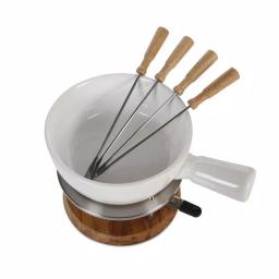 Boska Exclusive Collection 6-Piece Ceramic Fondue Set with Oak Base - White thumbnail 2