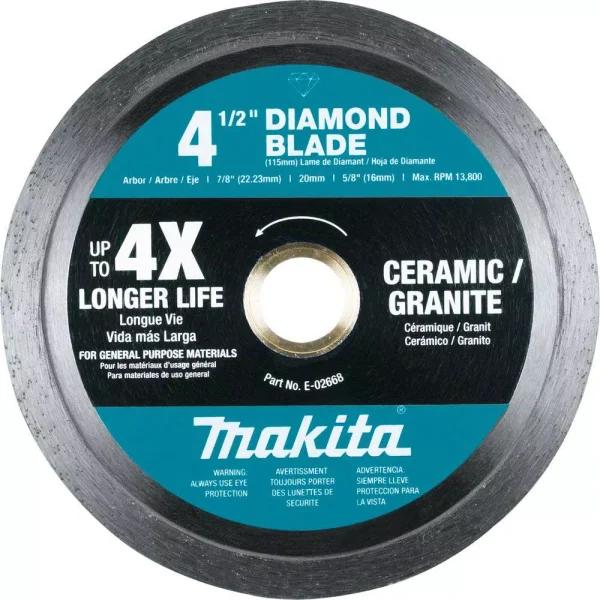 Makita 4-1/2 in. Continuous Rim Diamond Blade for Tile, Granite, and Stone
