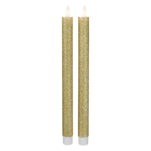 Northlight Gold Glittered Flameless Taper Christmas Candles, 12 in. Set of 2