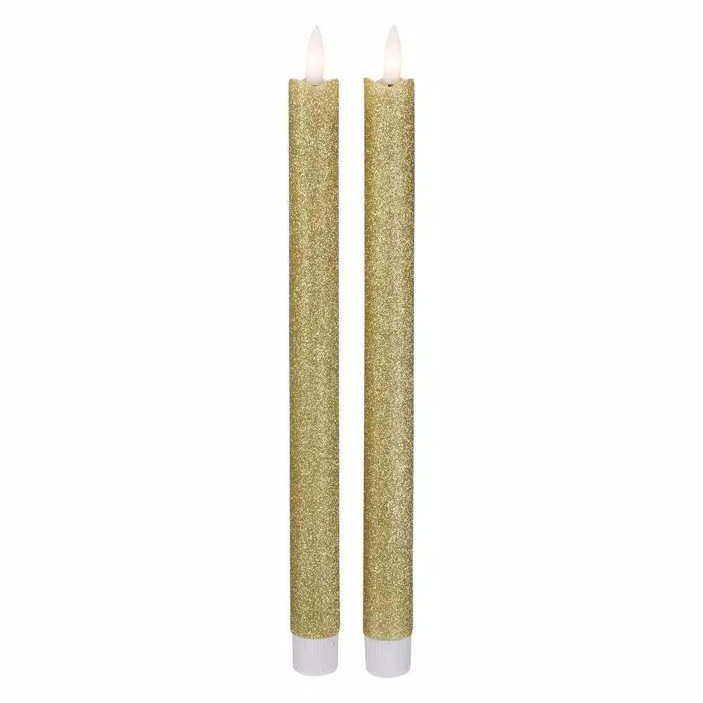 Northlight Gold Glittered Flameless Taper Christmas Candles, 12 in. Set of 2