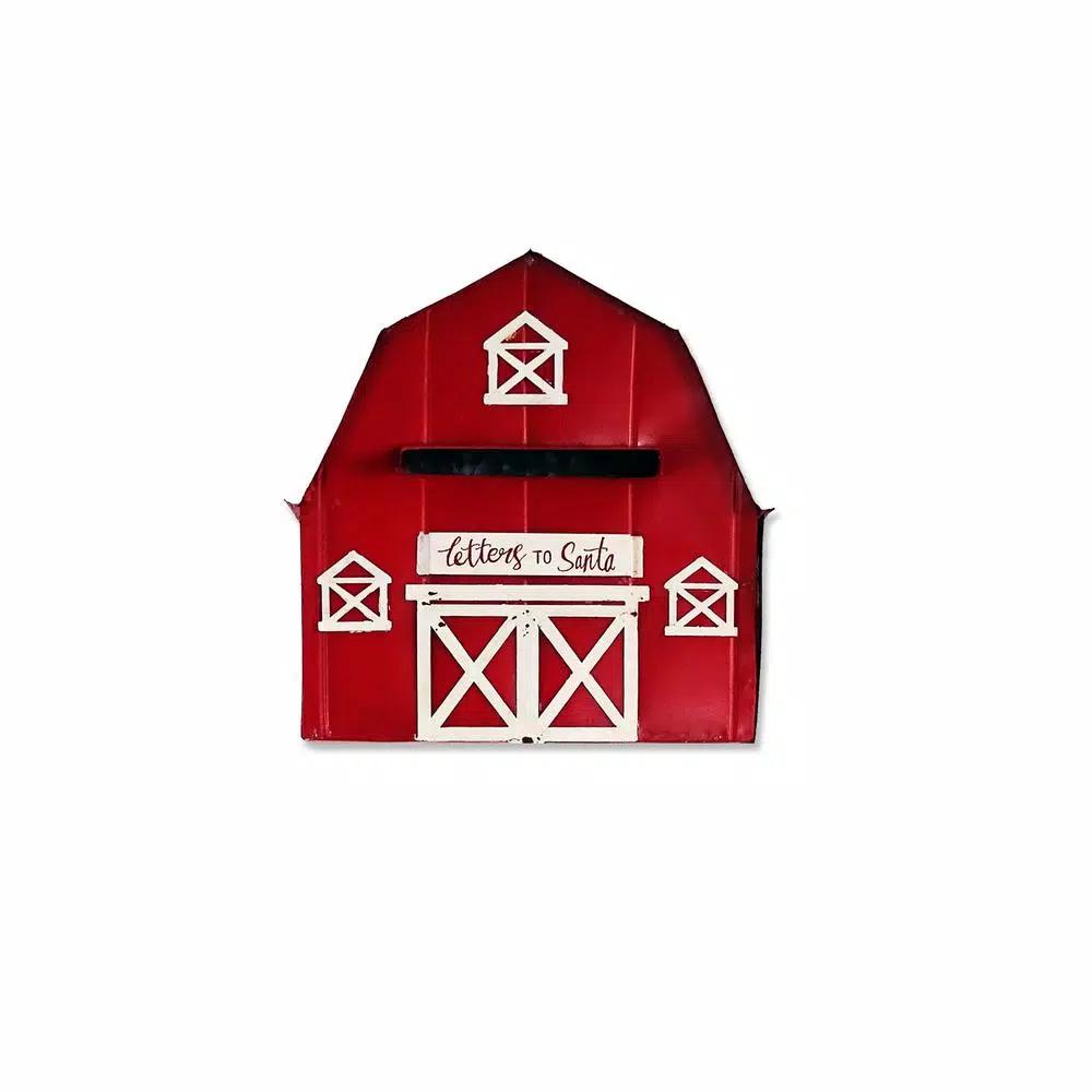 Alpine Corporation 54 in. Metal Letters to Santa Red Barnhouse Mailbox Garden Stake