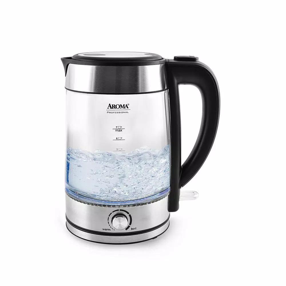 Aroma Stainless Steel Electric Kettle with German Glass, 1.2L Capacity, 1500W