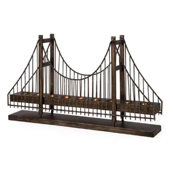IMAX Rustic Suspension Bridge Wrought Iron Tea Light Candle Holder - Holds 9 Votives