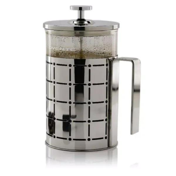 Ovente 3-Cup Silver Borosilicate Glass French Press Coffee and Tea Maker with Stainless Steel Shell