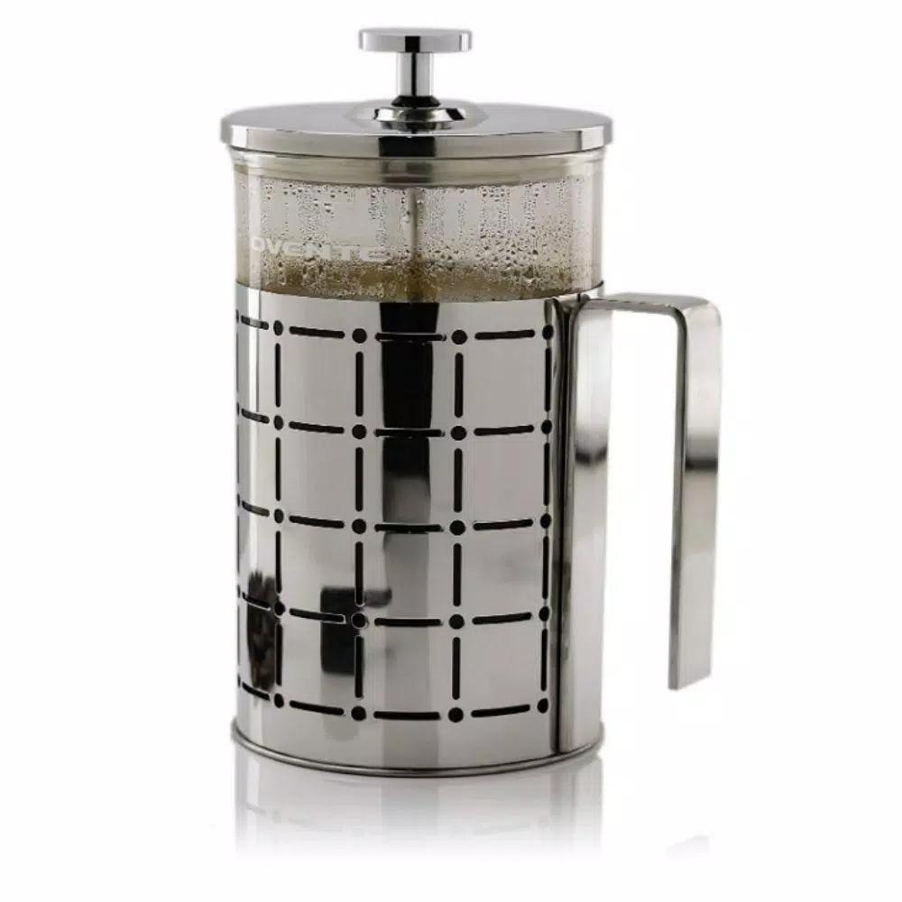 Ovente 3-Cup Silver Borosilicate Glass French Press Coffee and Tea Maker with Stainless Steel Shell