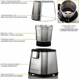 Ovente Electric Coffee Grinder, 200W Multi-Purpose Blade Grinder, Silver thumbnail 3