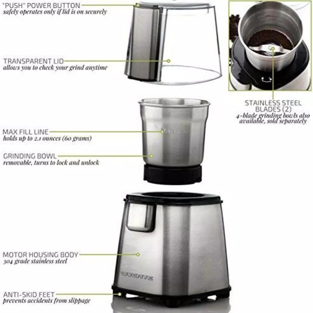 Ovente Electric Coffee Grinder, 200W Multi-Purpose Blade Grinder, Silver