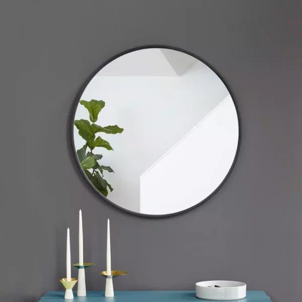 Umbra HUB Contemporary Round Mirror with Black Rubber Rim, 24 in.