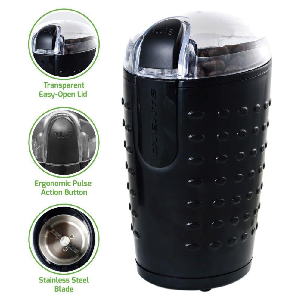 Ovente 150W Electric Coffee Grinder, Stainless Steel Blades, 2.5 oz Capacity, Black