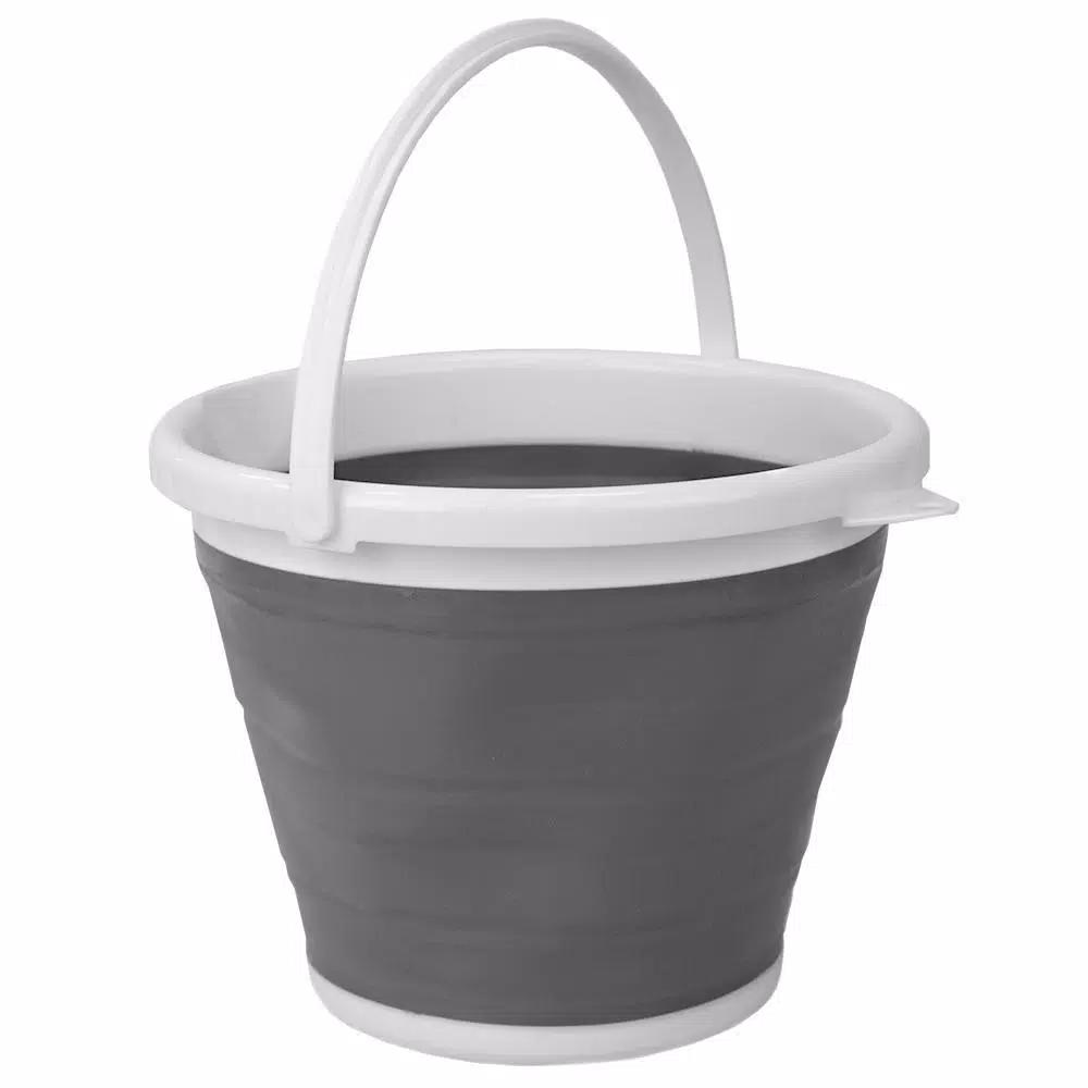 Unbranded 2.6 Gal. Grey Collapsible Plastic & Silicone Bucket, 10L Capacity